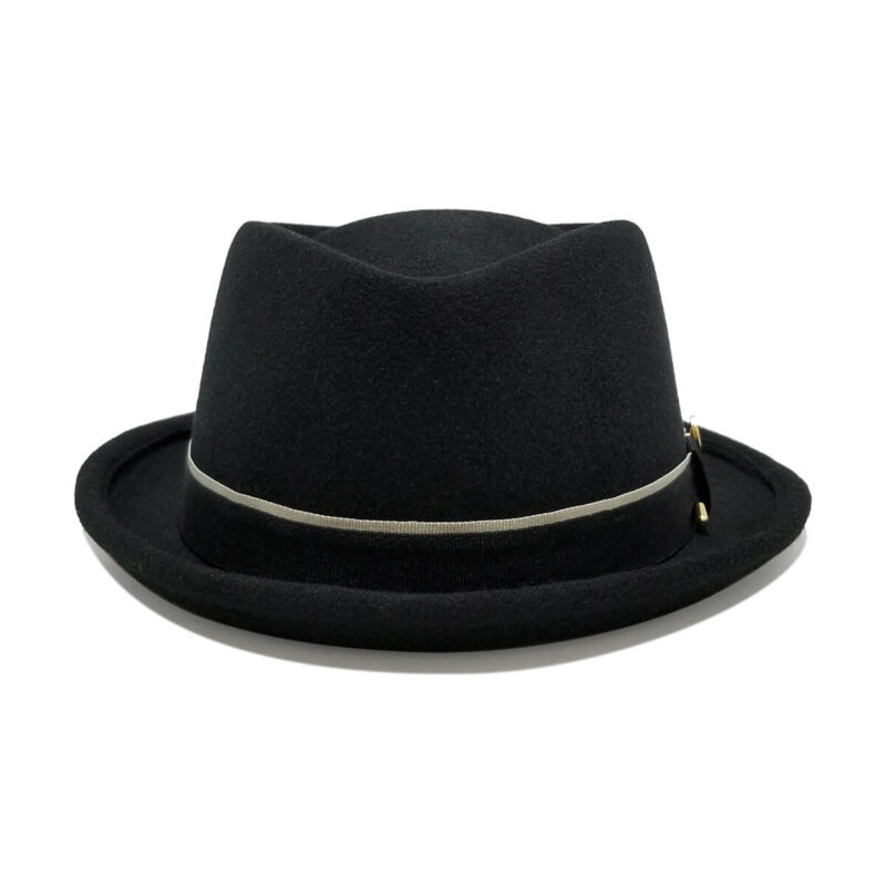 REGGIE diamond-crown porkpie-hat in black vegan faux-wool felt - front view