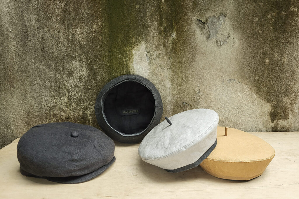 paper leather berets with linen newsboy